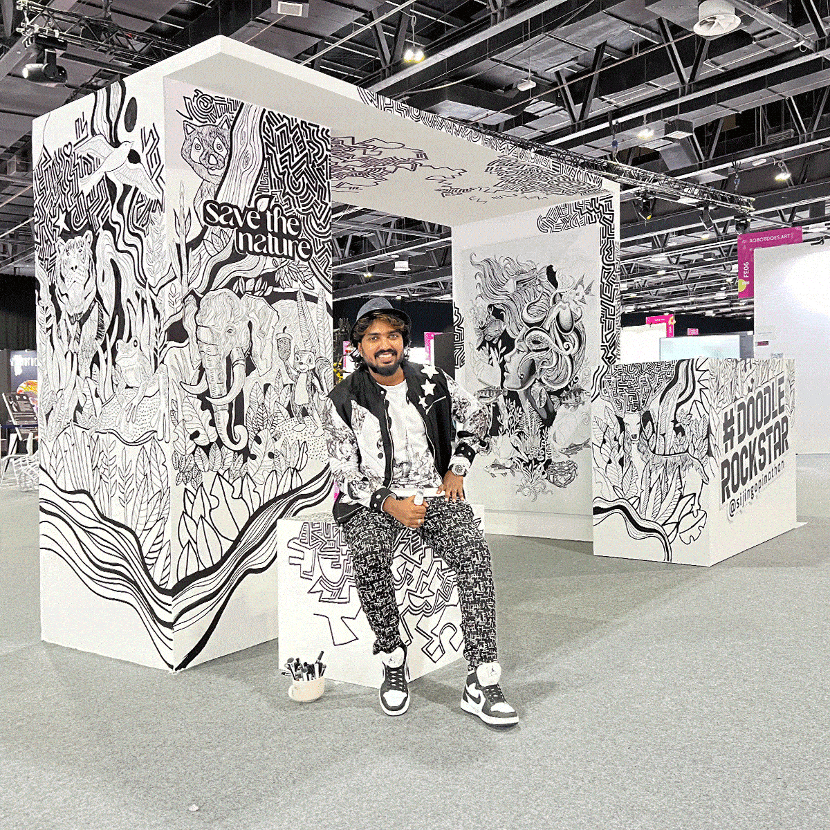 Save the Nature campaign - Live Doodling at World Art Dubai 2022 by Sijin Gopinathan AKA Doodle Rockstar